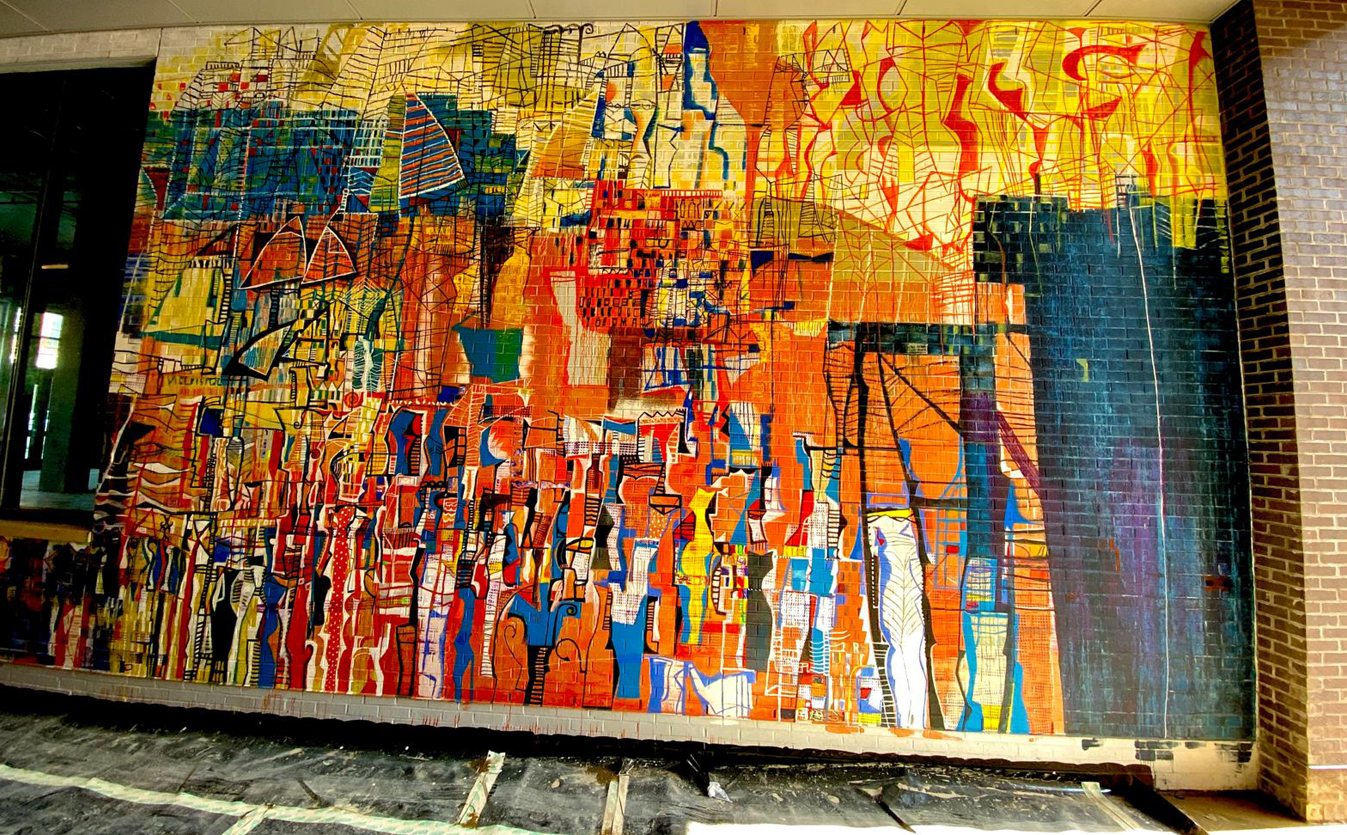  Nearly completed sections of the Freeport Row mural.