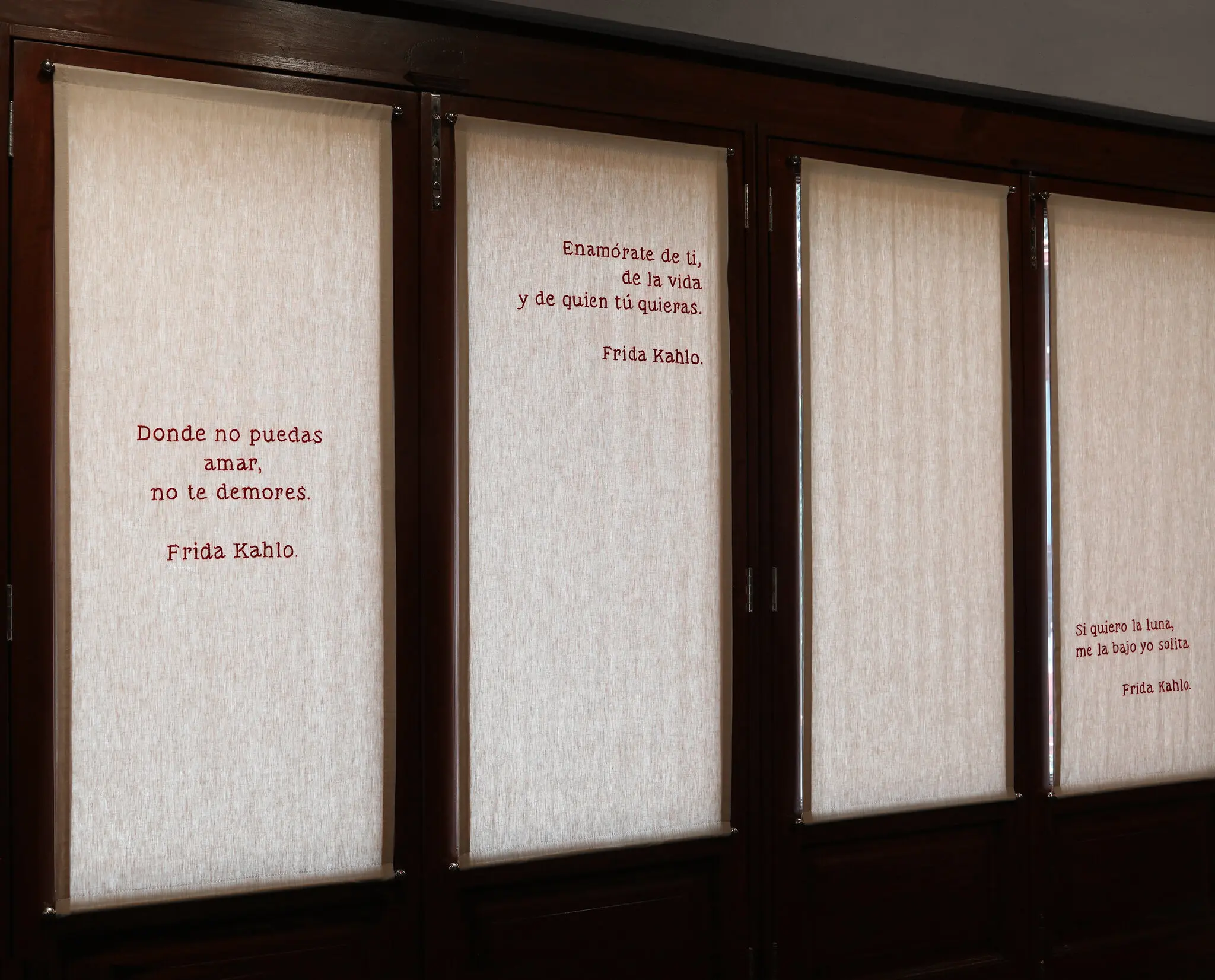 The museum includes textiles embroidered by women artisans featuring quotations from Frida.