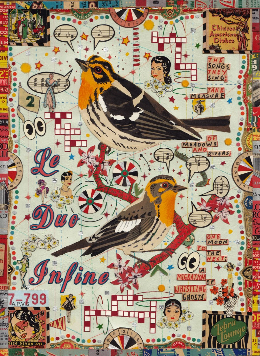 The Infinite Duet (2014), por Tony Fitzpatrick. Gouache, acuarela, tinta y collage. Colección de Terrance John Alexander. Cortesía del Museum of Contemporary Art.