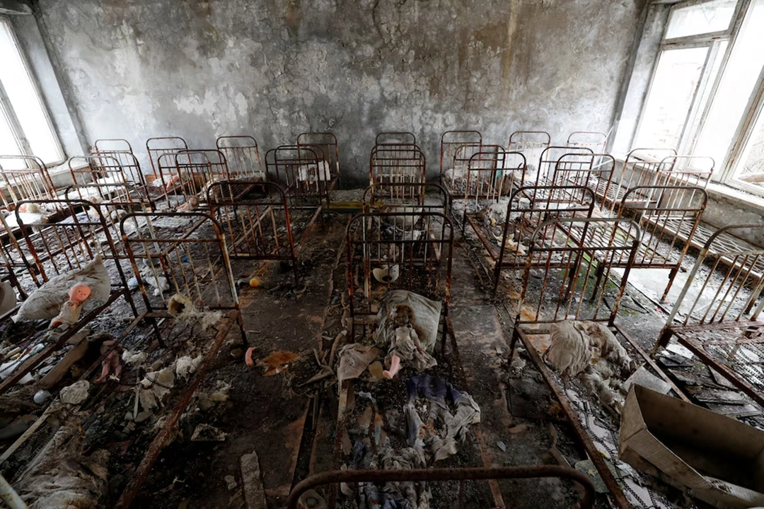 What remained of the children’s small beds in a kindergarten in Chernobyl. (Reuters)