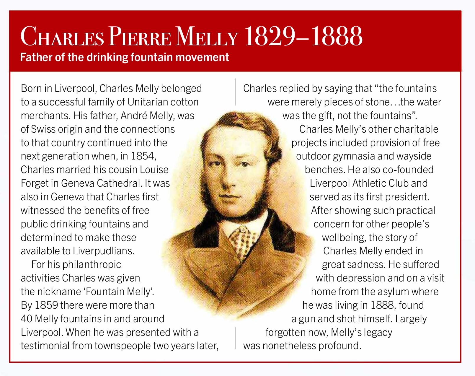 Charles Pierre Melly 1829–1888. Father of the drinking fountain movement