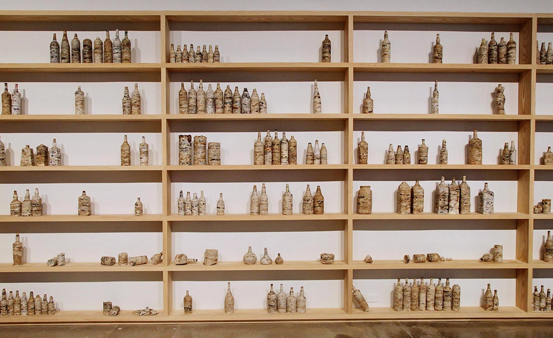 Embotellados (Bottled, detail), 2016 | Compressed paper (books and magazines from the artist's personal library in Cuba...)