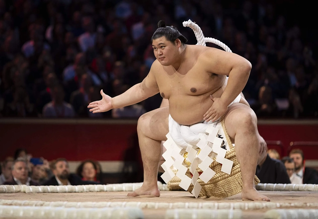 Onosato performs his ring entry ceremony at Royal Albert Hall. Photograph: Ryan Pierse/Getty Images