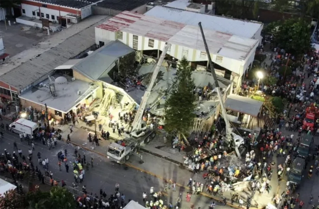 Collapse of the Parish of the Holy Cross in Tamaulipas, Mexico, Oct. 1, 2023. (Civil Protection Tamaulipas via CNA)