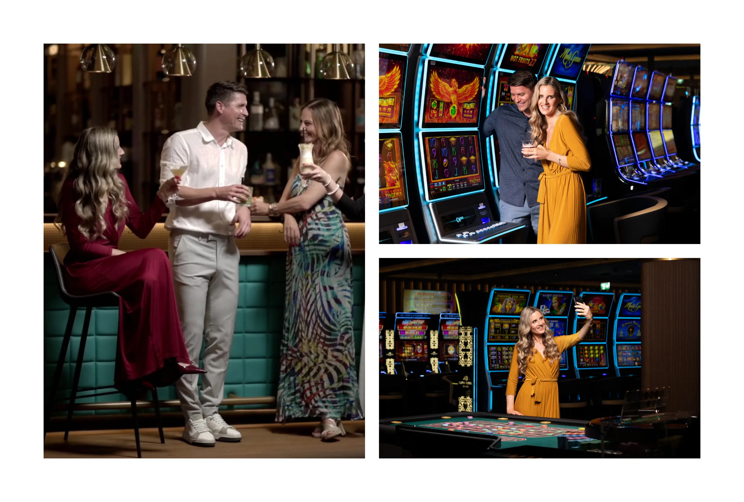 Casino Alpin Royal: Gäste an der Bar, an den Automaten und am Roulettetisch