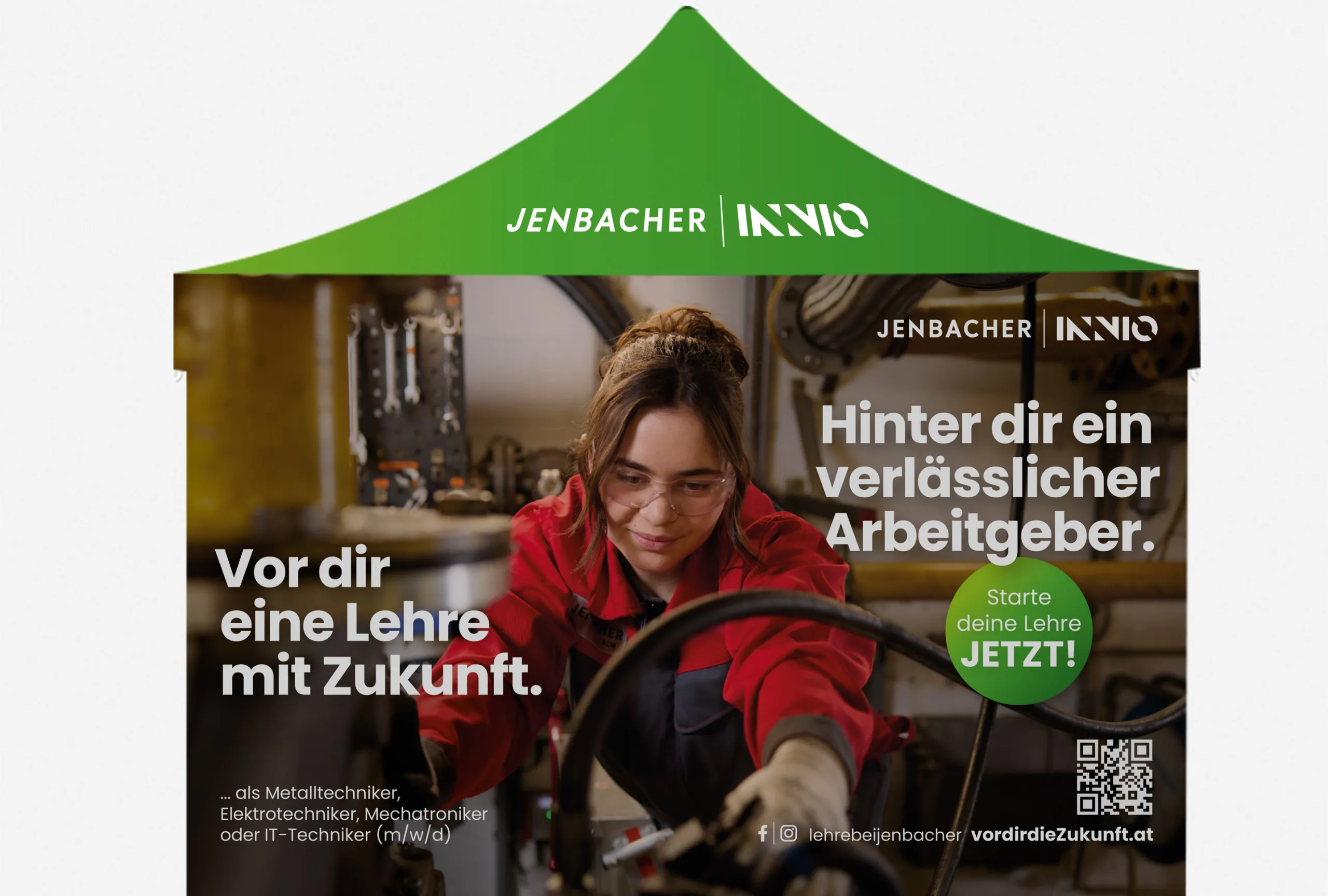 INNIO Zelt der Lehrwerkstatt mit Kampagnenmotiv