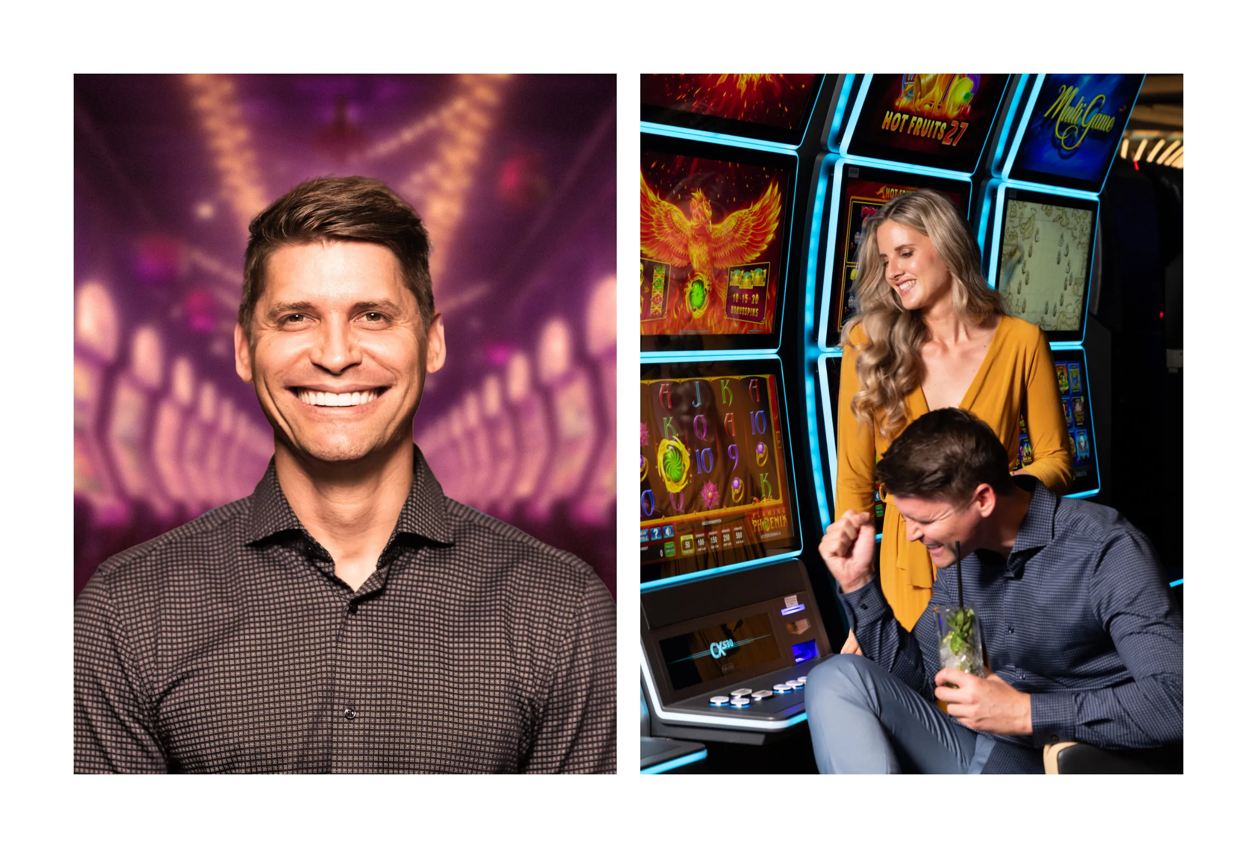 Casino Alpin Royal: XXL-Smile-Porträt und Gäste an den Spielautomaten