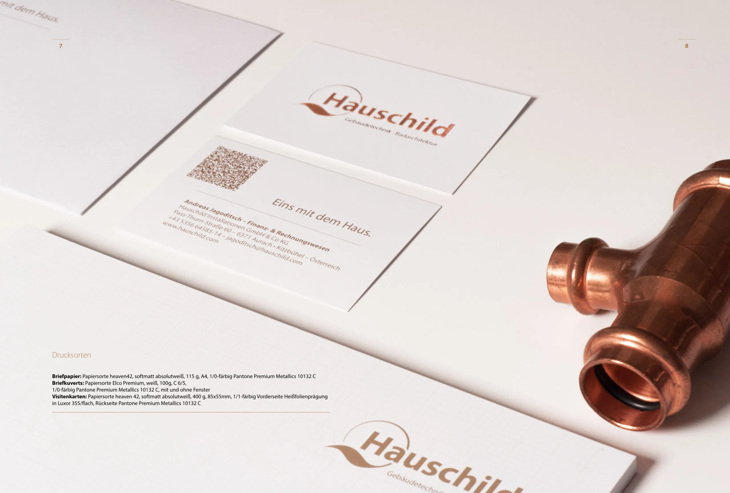 Hauschild Briefpapier und Visitenkarten mit Kupfer-Fitting