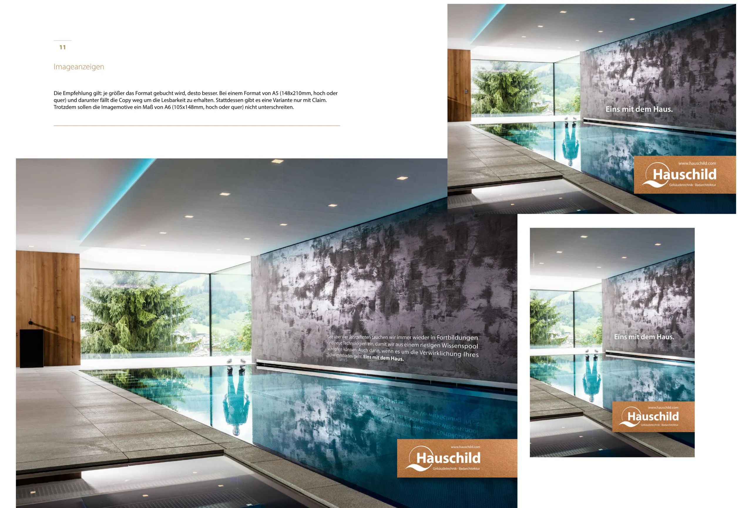 Hauschild Bildwelt Bad: Anzeigen mit Pool und Kupfer-Logo