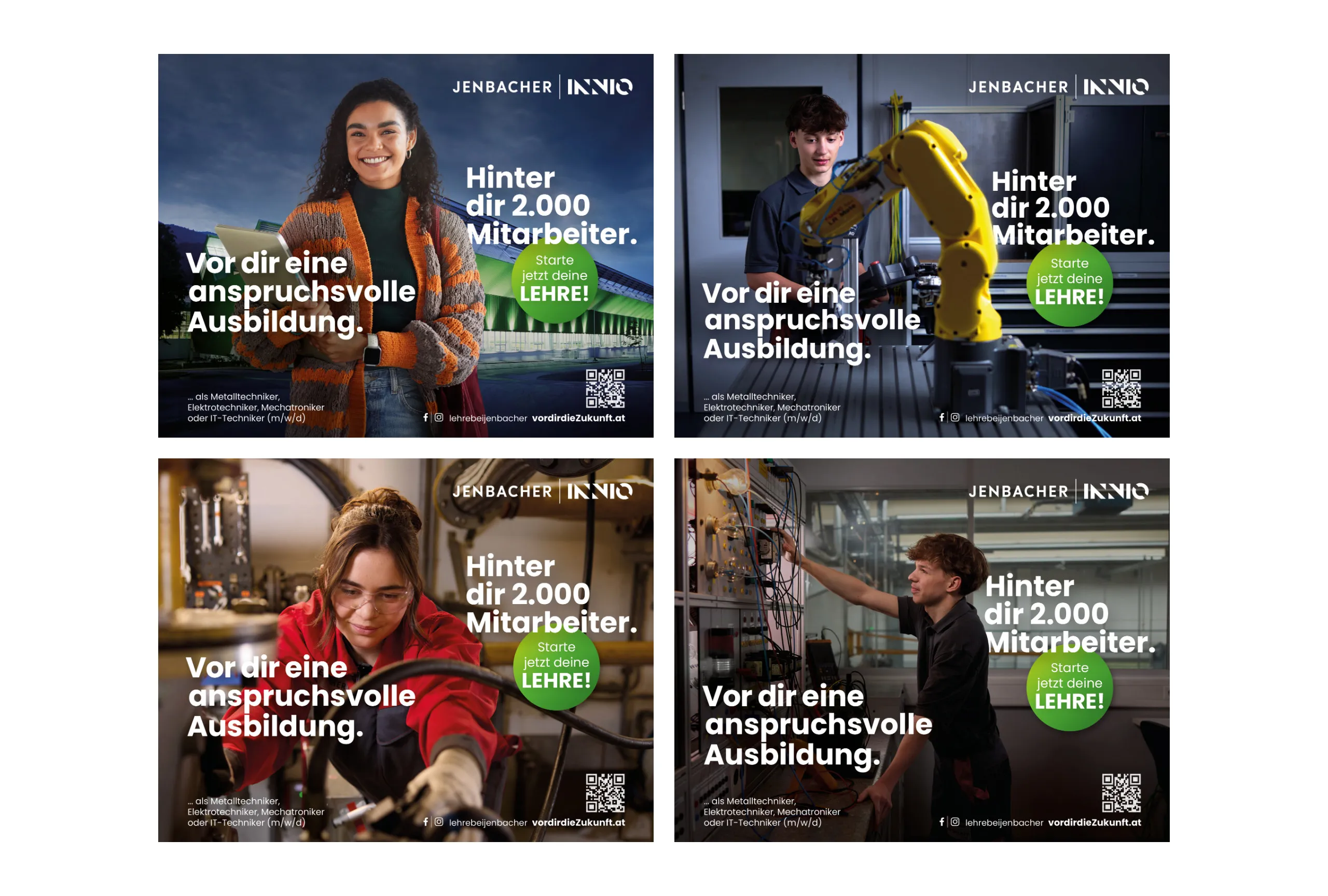 INNIO Jenbacher Lehrlingskampagne: vier Motive „Vor dir eine anspruchsvolle Ausbildung. Hinter dir 2.000 Mitarbeiter.“