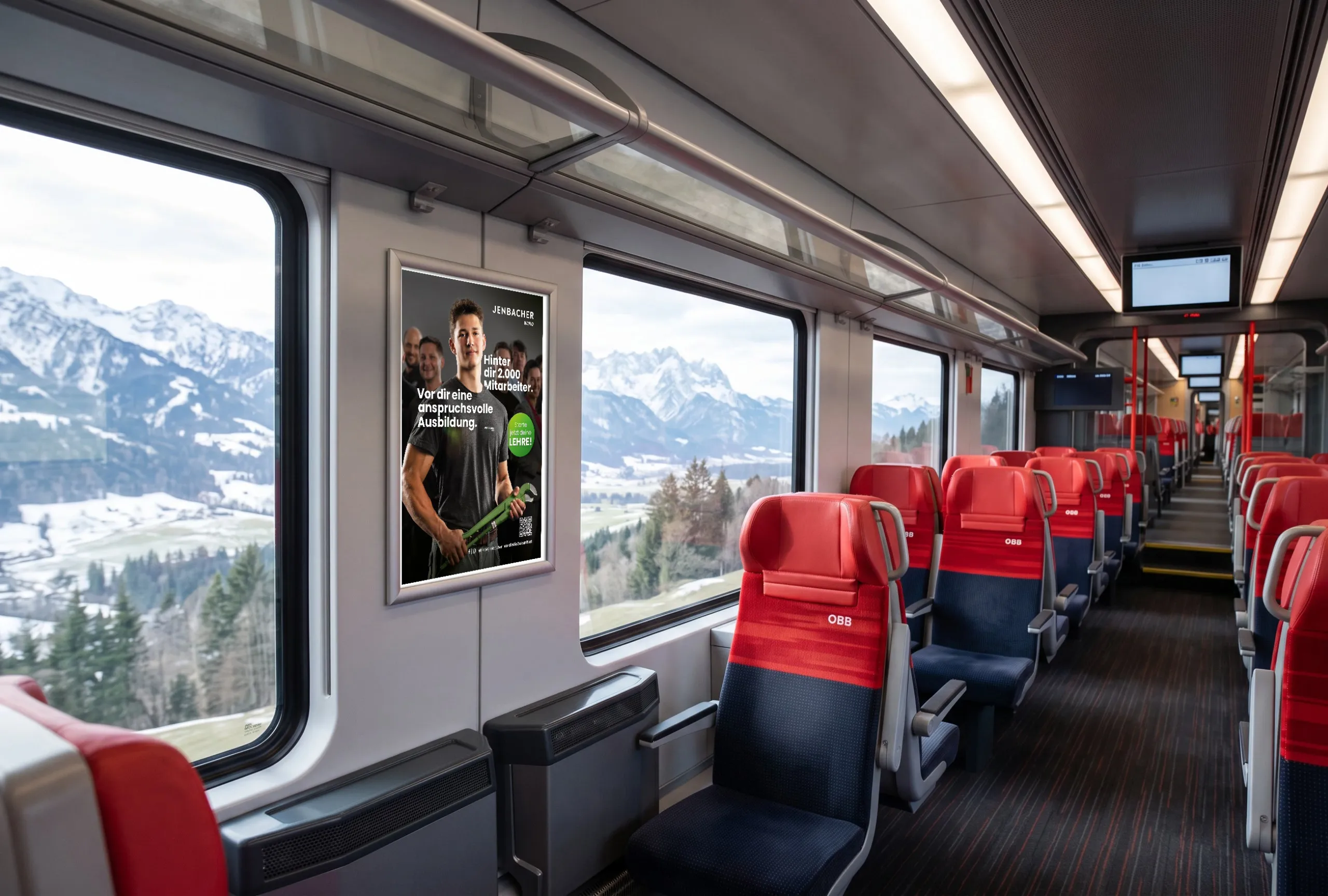 INNIO Jenbacher A3-Plakat im ÖBB-Regionalzug (Mockup)