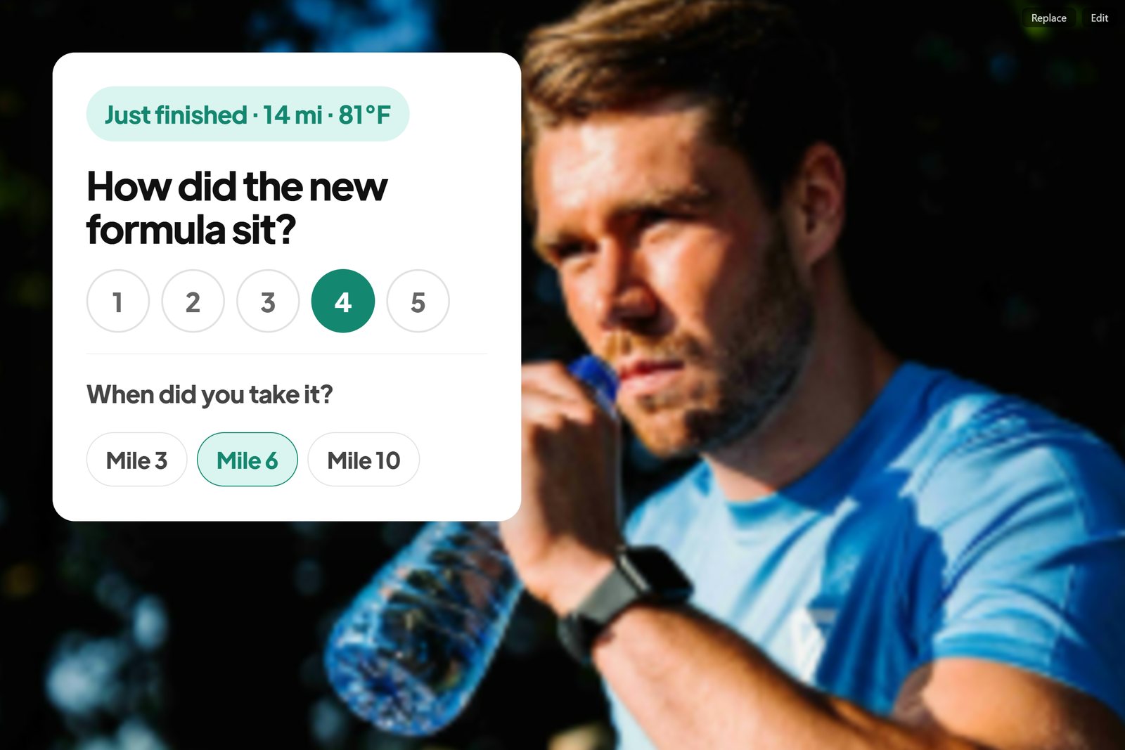 Athlete answering a short survey after a run