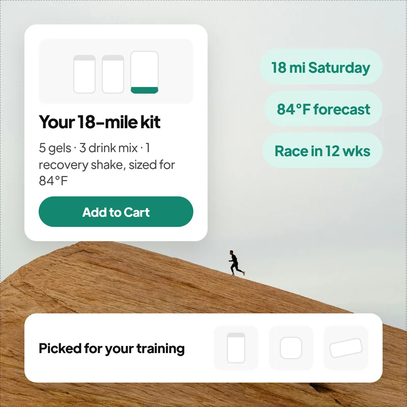 Runner on a rock ridge with a fuel kit recommended for an 18-mile run