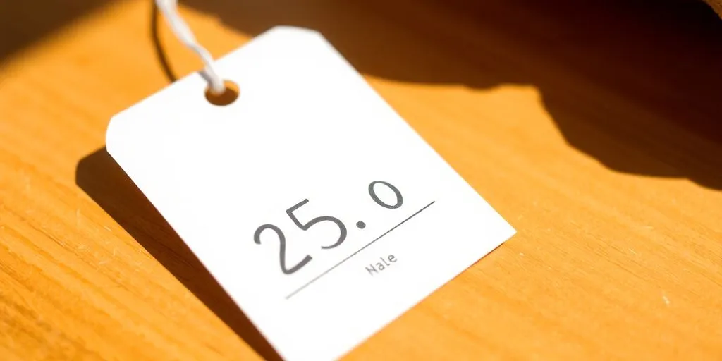 Transparent pricing tag on a wooden surface.