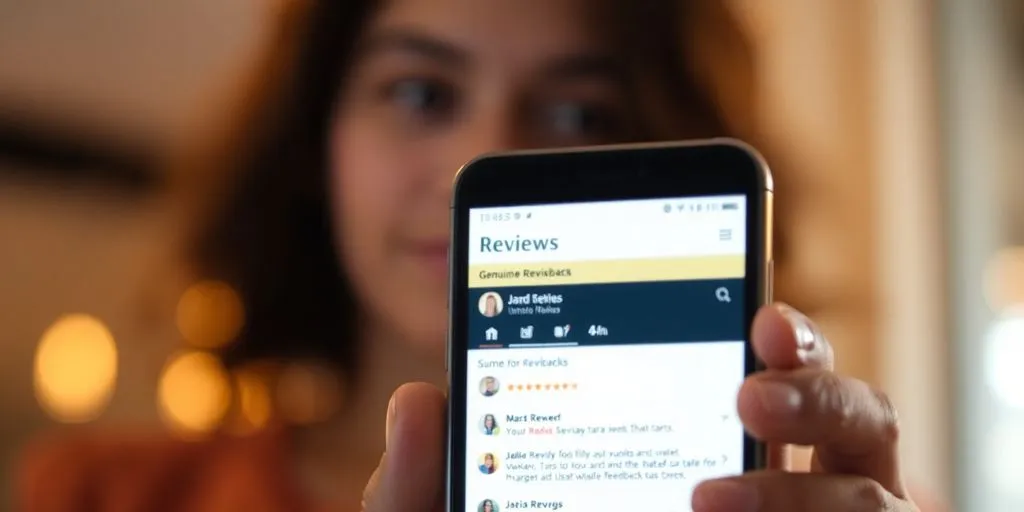 Person reading online reviews on a smartphone.