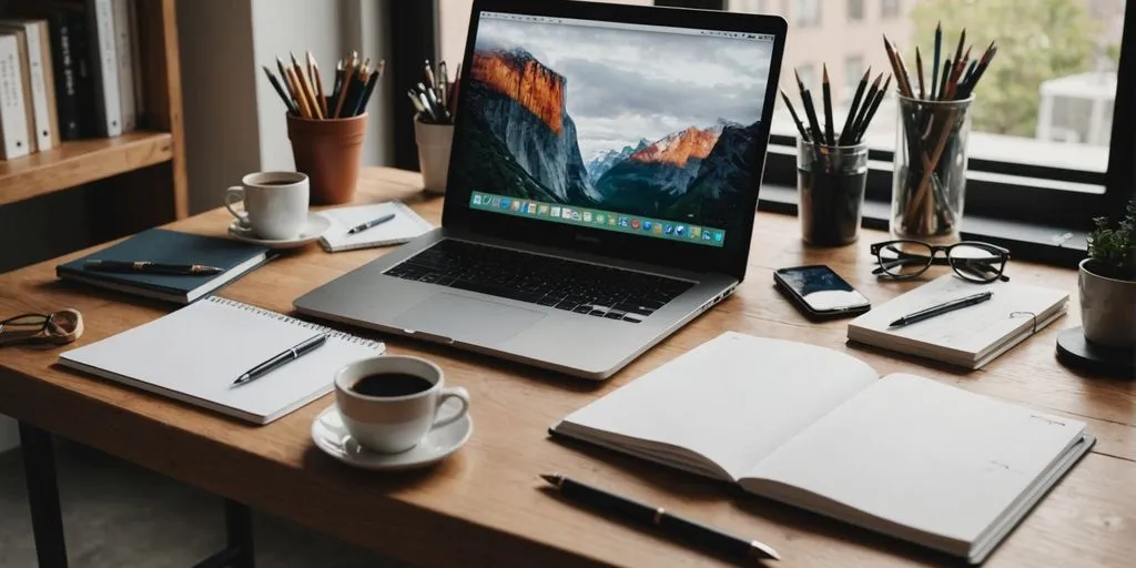 Modern office with laptop and creative tools