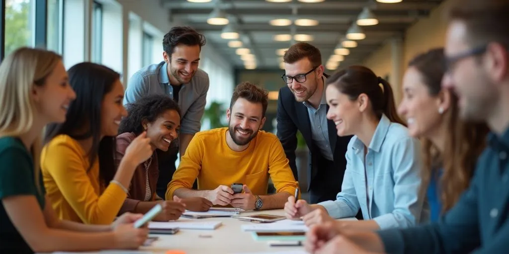 Young professionals collaborating in a modern office.