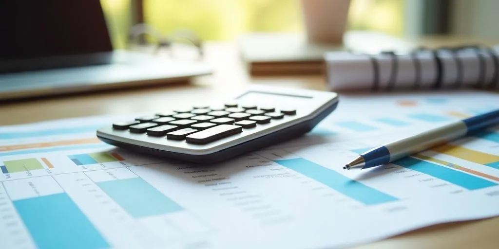 Calculator on financial documents in an office setting.