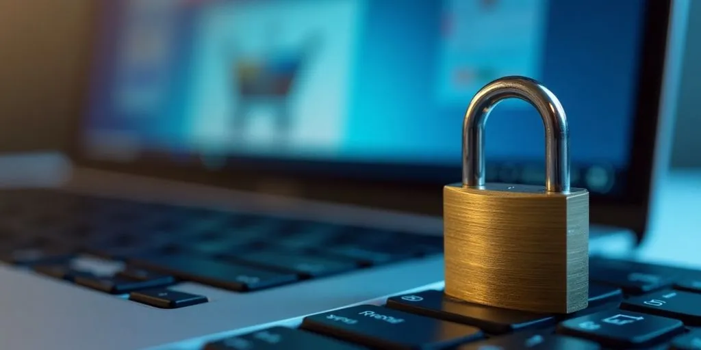 Keyboard with a padlock indicating online security measures.
