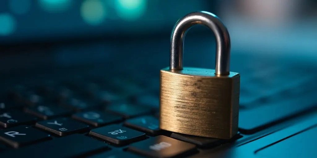 Close-up of a digital padlock on a keyboard.