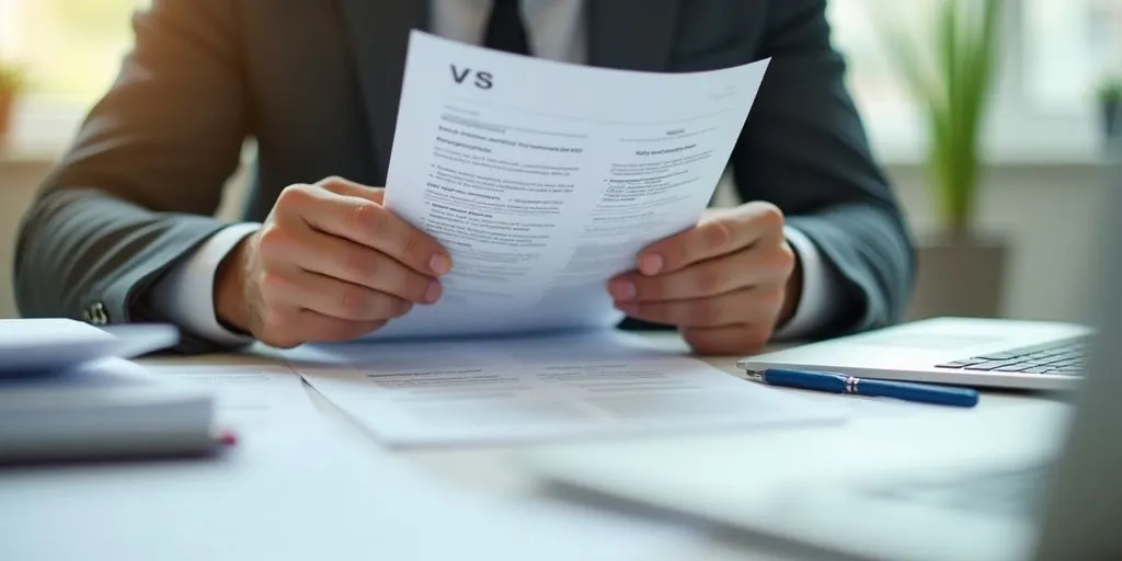 Person reviewing CV in a bright office setting.