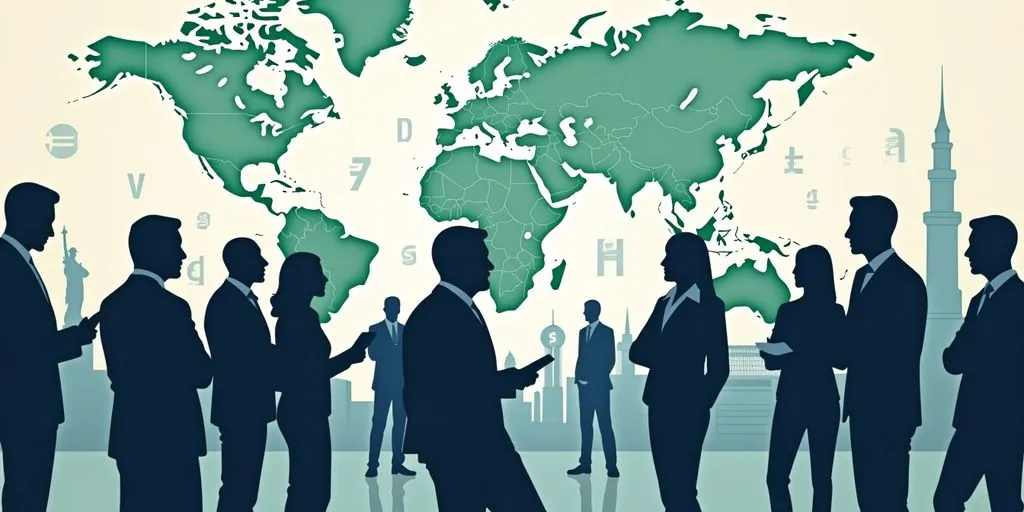 Group of professionals discussing international debt collection strategies.