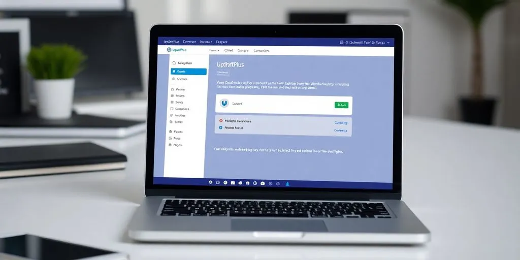 Modern UpdraftPlus plugin interface on a laptop screen.