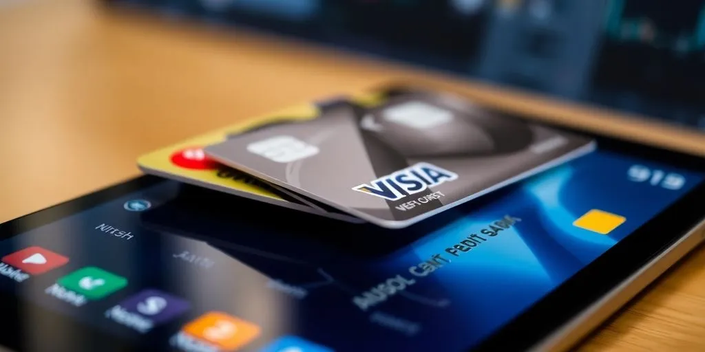 Payment cards on a digital device for media purchases.