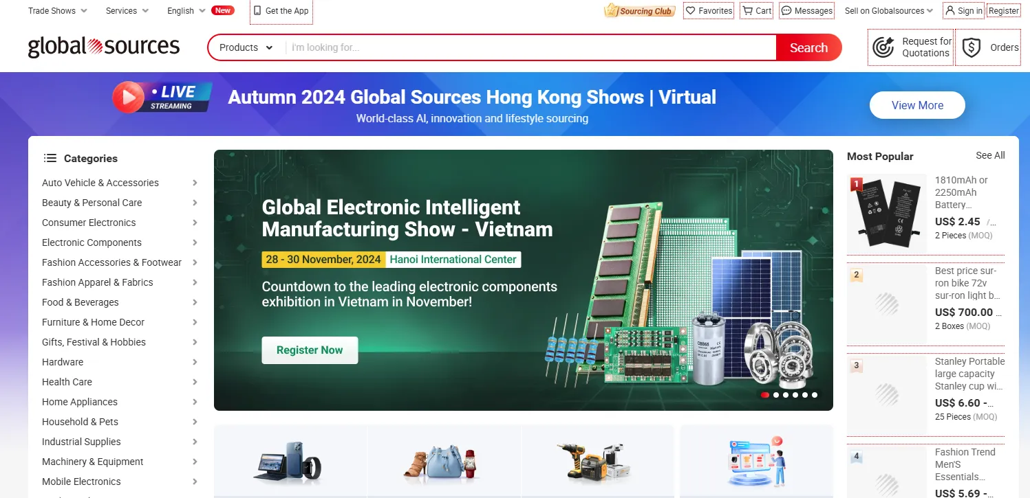 Global Sources website home page