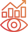 Icon of an eye with overlaid bar chart and upward trending arrow representing real-time visibility.