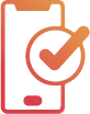 Orange mobile phone icon with a checkmark symbol in a circle on the screen.