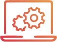 Laptop screen displaying two interlocking gears representing settings or configuration.