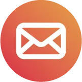 White envelope email icon on a red to orange gradient circular background.