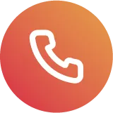 White telephone handset icon on a round orange gradient background.