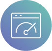 Browser window icon with a speedometer indicating speed or performance.