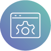 Outline of a web browser window with a gear icon inside, symbolizing settings or configuration.