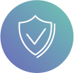 White outline of a shield with a check mark inside on a blue and green gradient background.