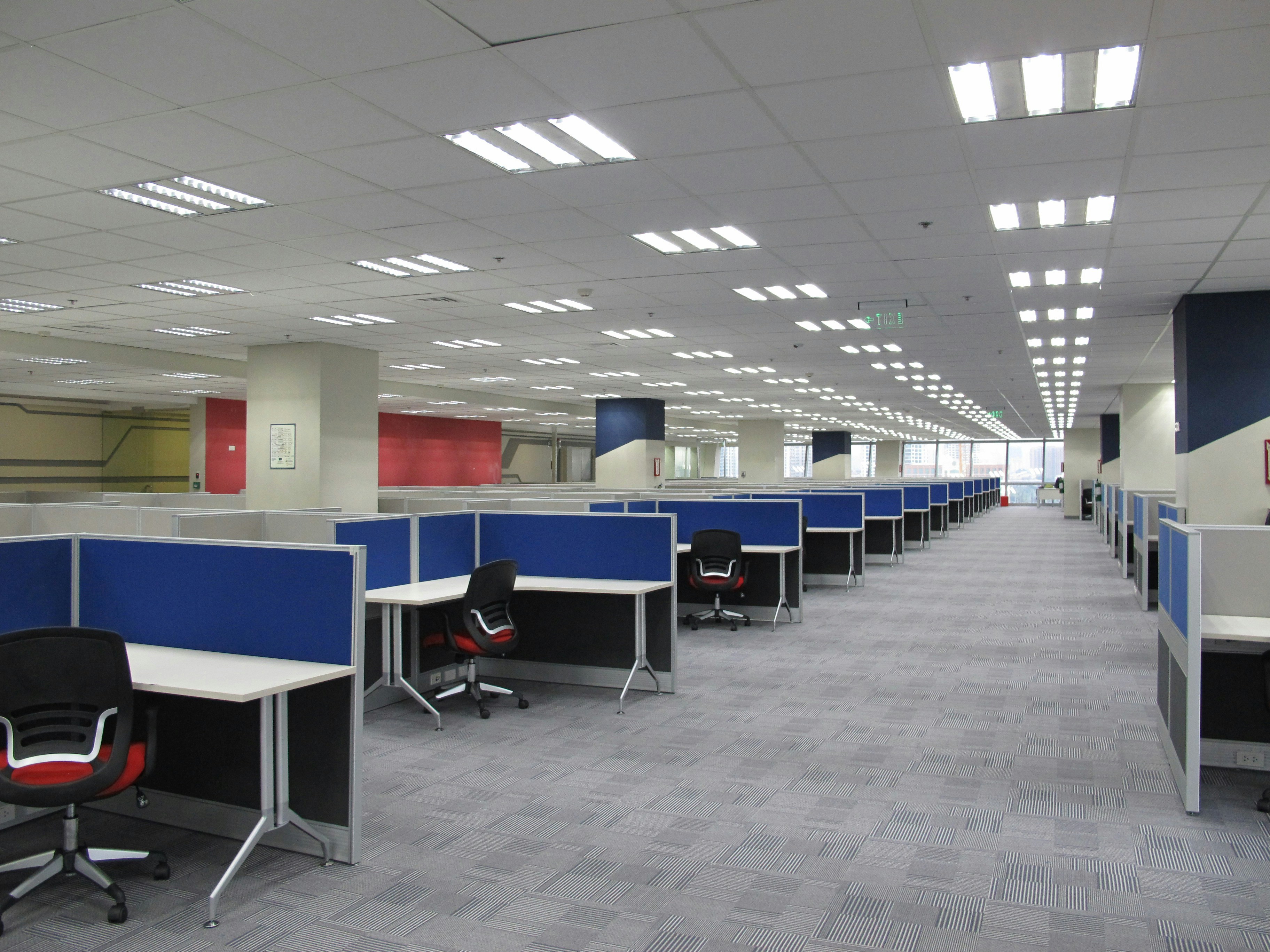 Open plan office with cubicles