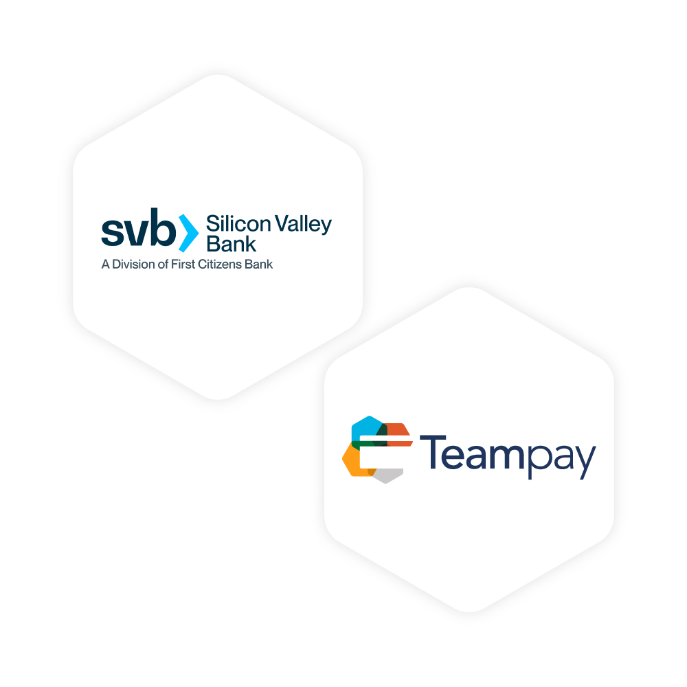SVB and Teampay Logos on White Hexagons