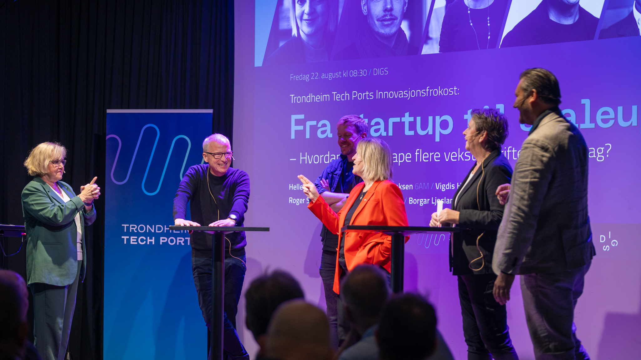Fra venstre: Berit Rian, Roger Sørheim, Thor Richard Isaksen, Helle Moen, Vigdis Harsvik, Borgar Ljosland. Foto: Sandra Skillingsås