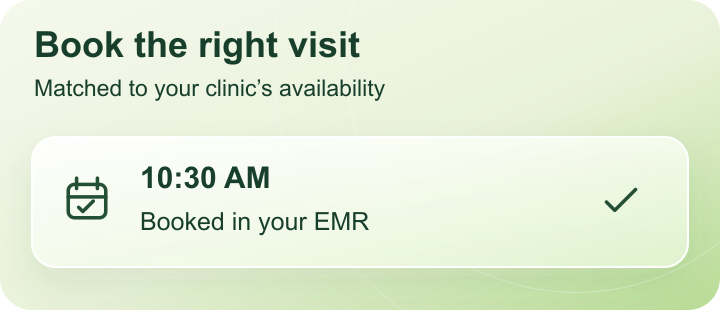 An available appointment selected and booked in the clinic EMR.