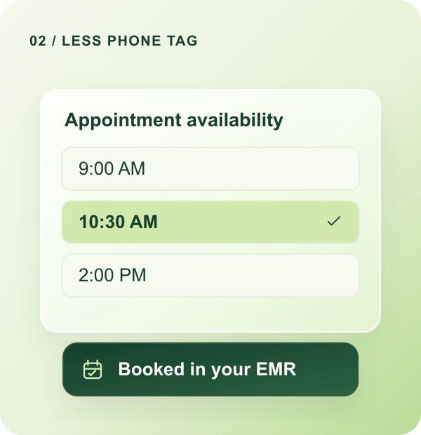 An available appointment selected and booked in the clinic EMR.