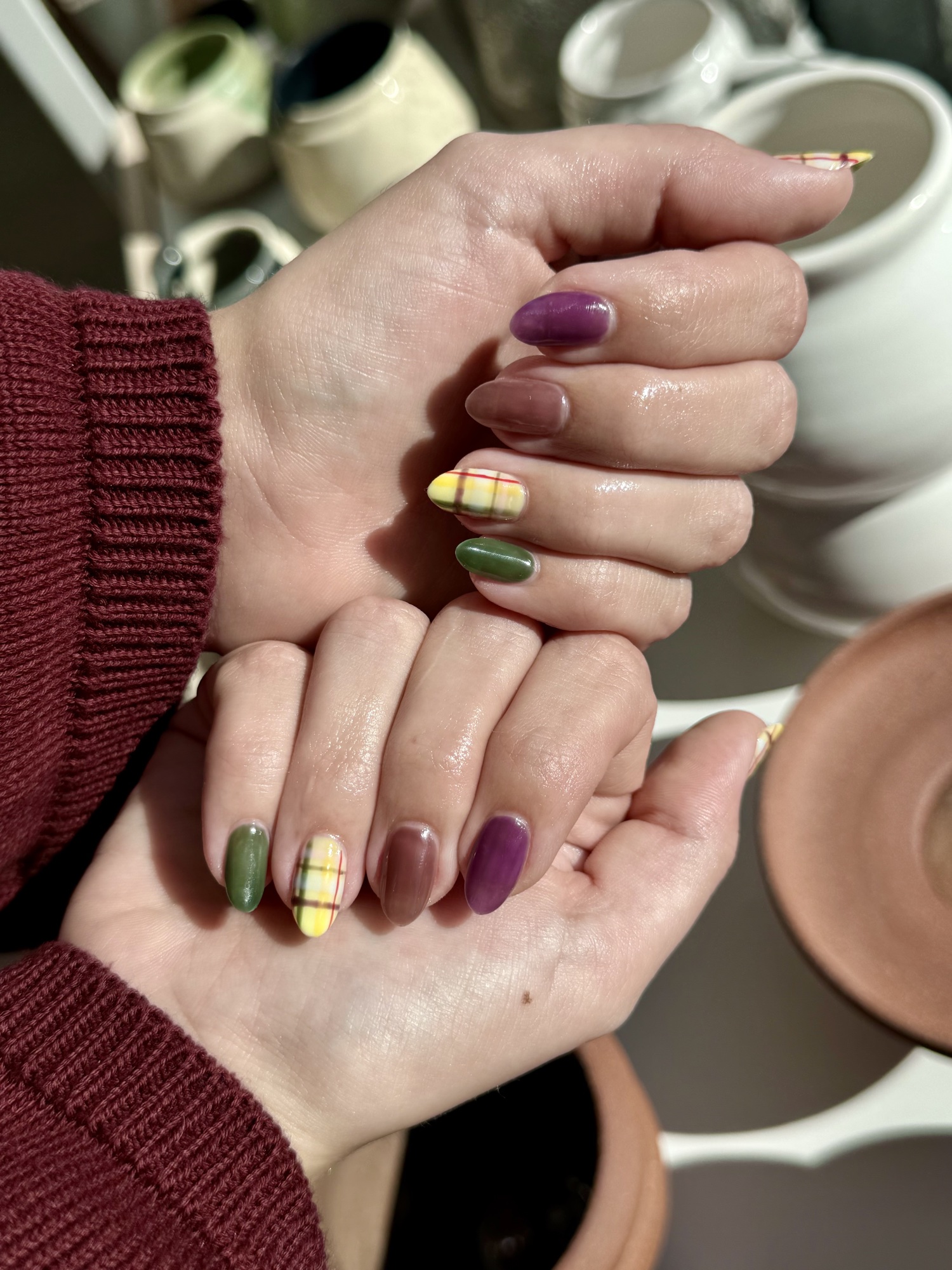Autumn plaid and fall color nail art from Nothing in Between