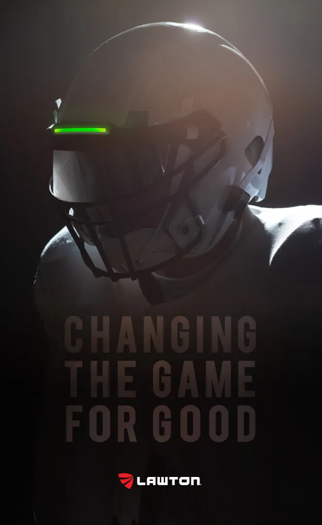 lawton football player image which reads "changing the game for good"