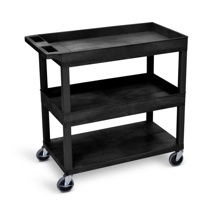 EC112 18x32 Three Plastic Shelf Utility Carts, Tub Tub Flat