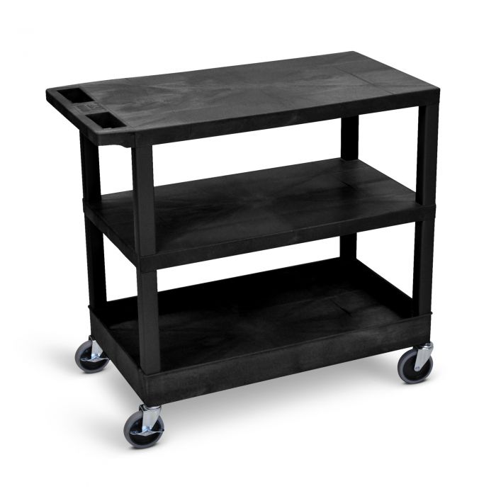 EC221 18x32 Three Plastic Shelf Utility Carts, Flat Flat Tub