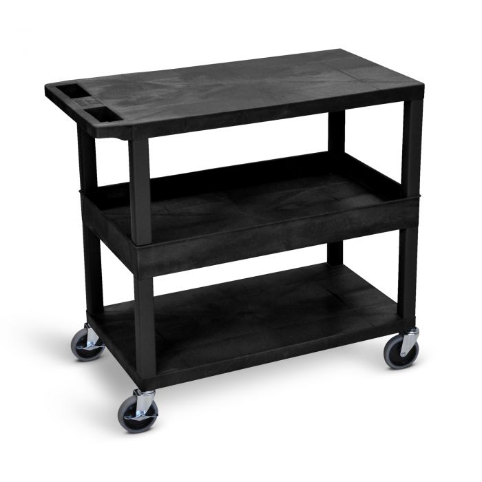 EC212 18x32 Three Plastic Shelf Utility Carts, Flat Tub Flat