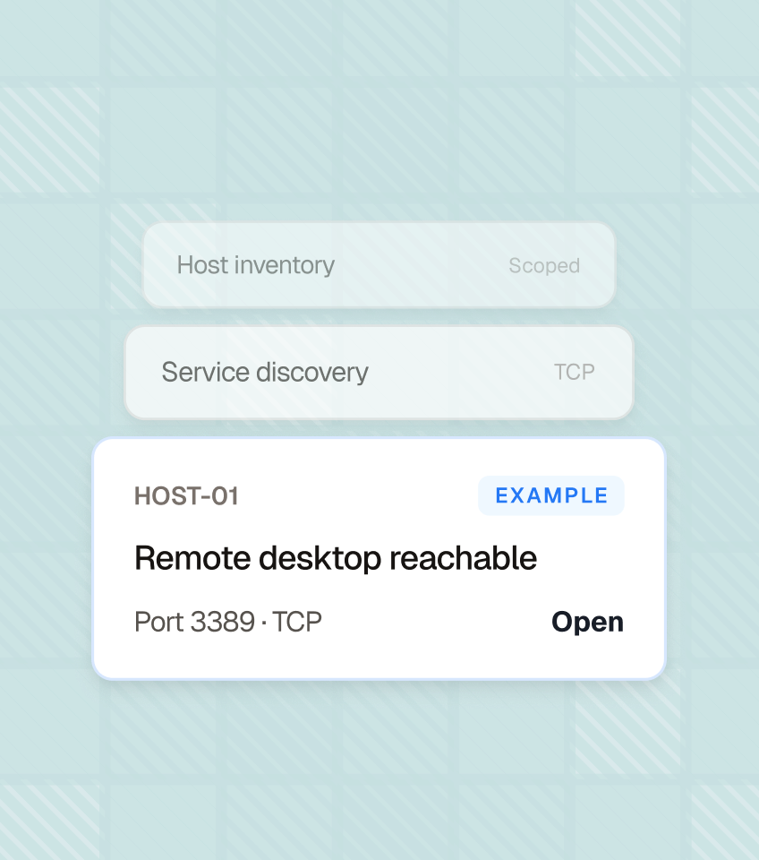 Illustrative Recon host finding: remote desktop reachable on TCP port 3389.