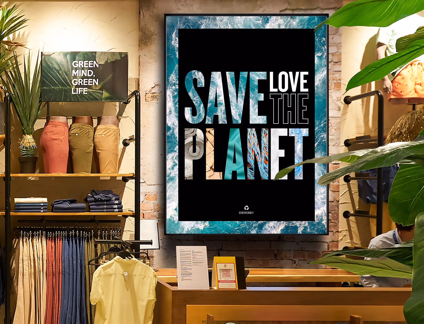 Textile add banners on a clothes shop