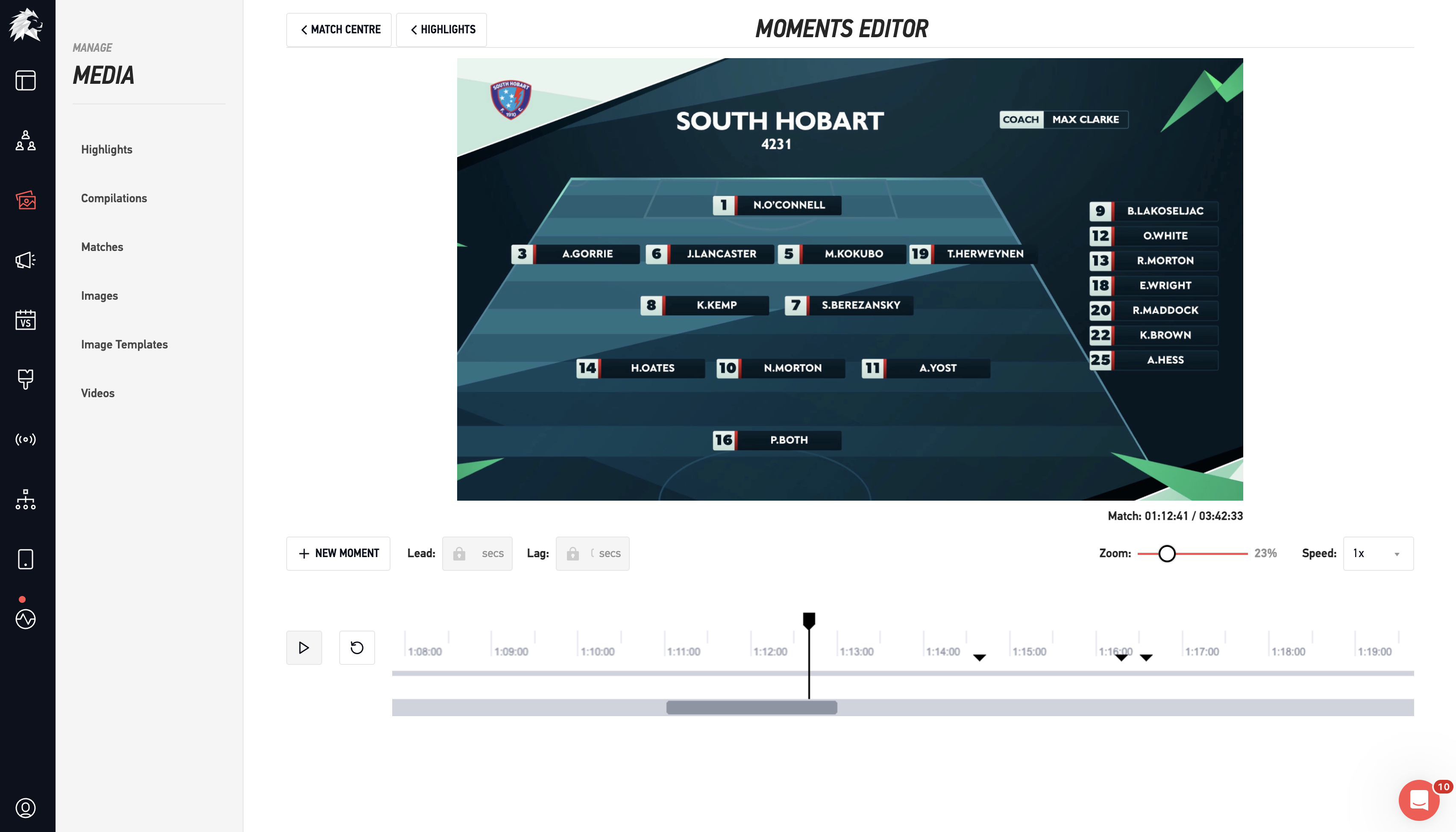 LIGR Moments Editor — edit highlights, trim, publish and compile clips.